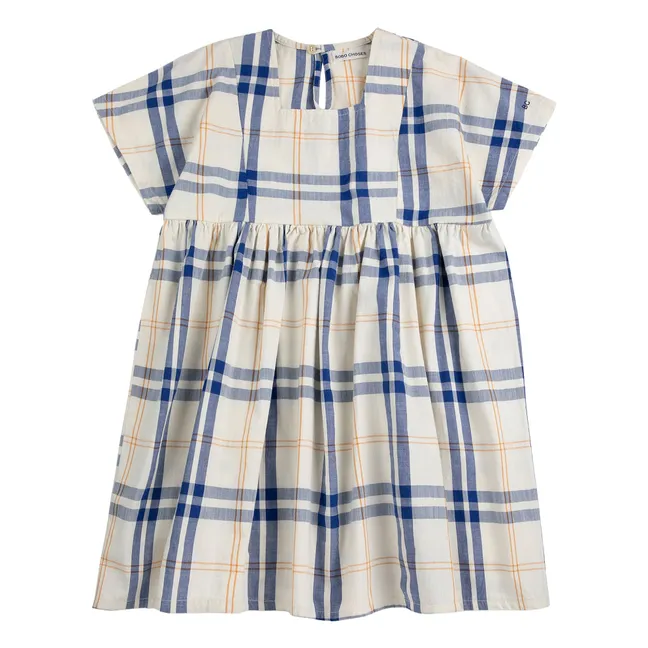 Tartan organic cotton dress | Ecru
