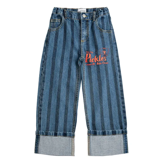 Organic Cotton Striped Jeans | Blue