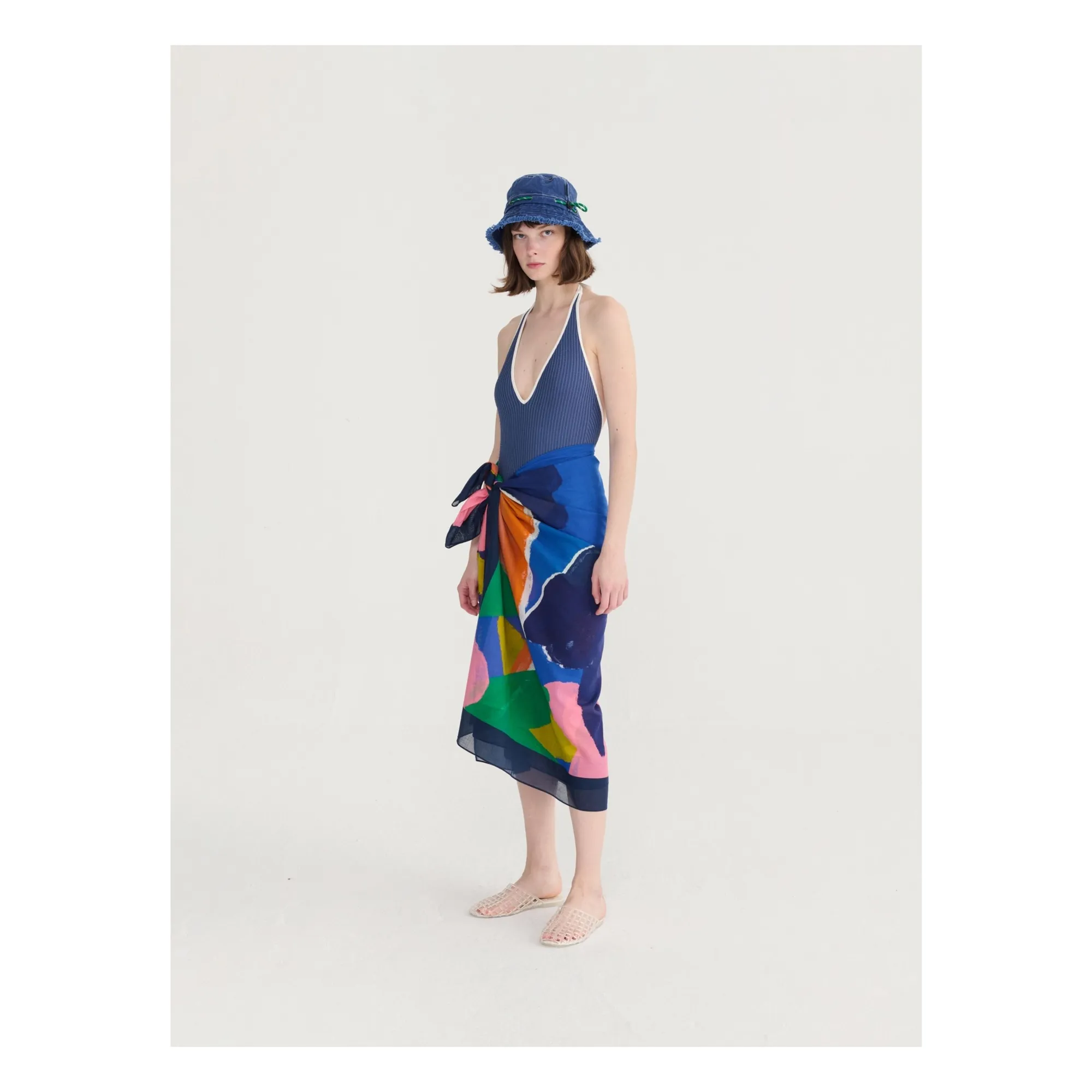Maillot Une Pièce Seersuker | Bleu foncé- Image produit n°6