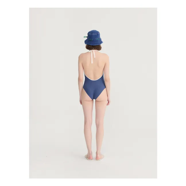 Seersuker One Piece Swimsuit | Dark Blue