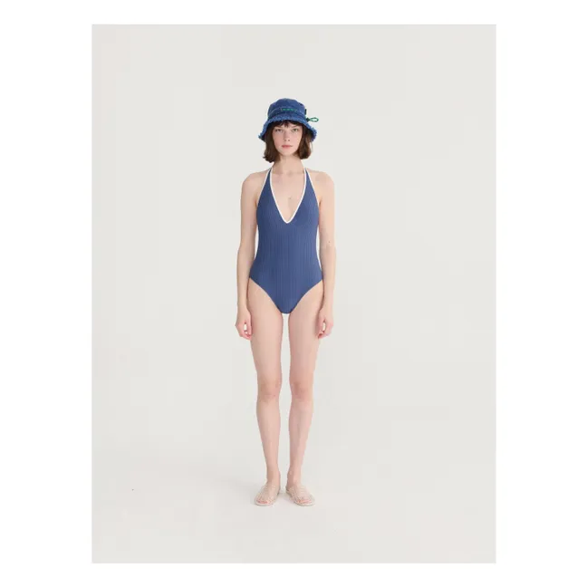 Maillot Une Pièce Seersuker | Bleu foncé