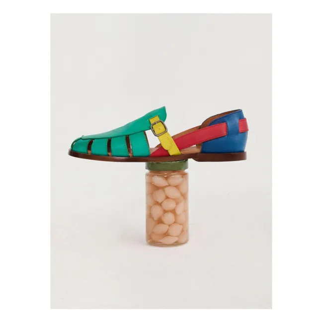Sandalias de piel Color Block | Verde