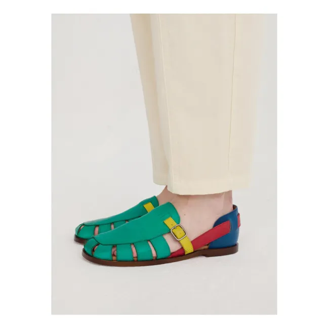 Sandalias de piel Color Block | Verde