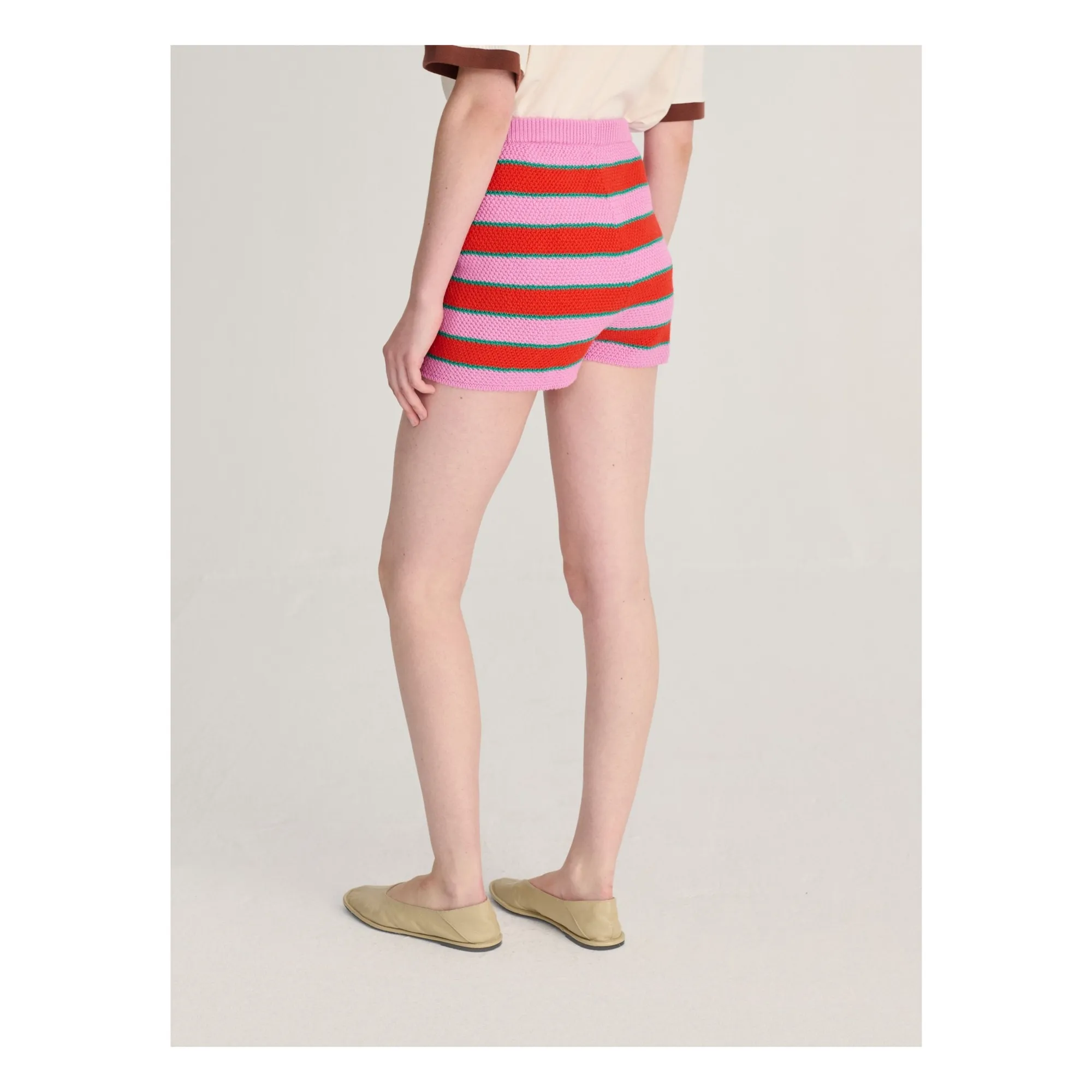 Short Rayures Coton Bio | Rose- Image produit n°5