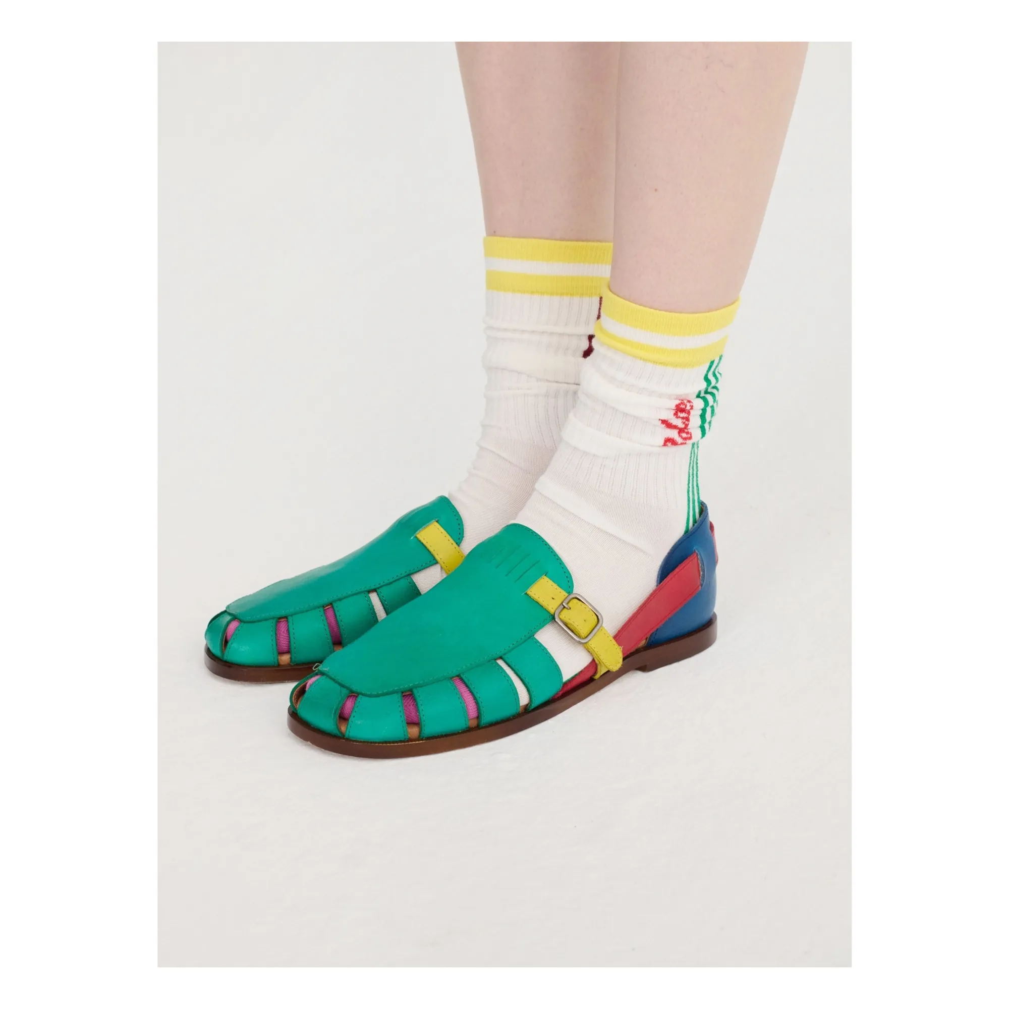 Sandales Color Block Cuir | Vert- Image produit n°1
