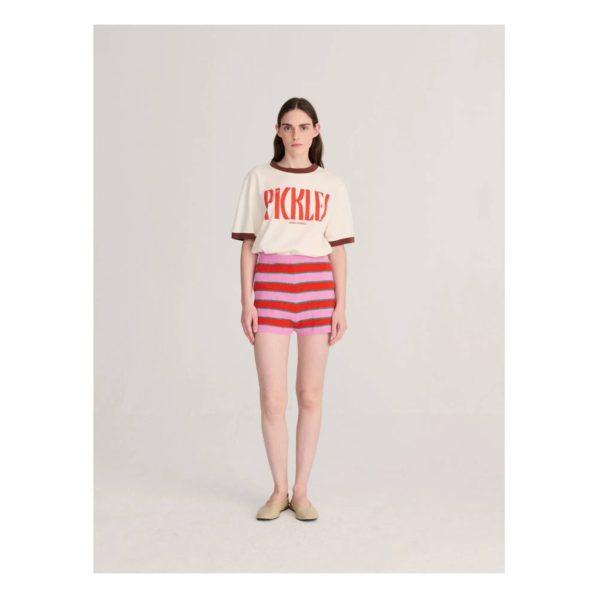 Short Rayures Coton Bio | Rose- Image produit n°1