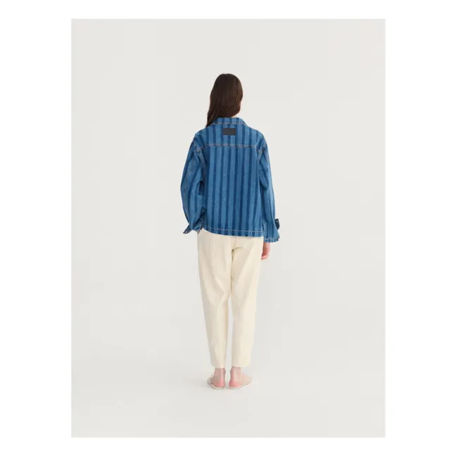 Giacca in cotone biologico a righe in denim | Blu