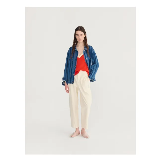 Giacca in cotone biologico a righe in denim | Blu