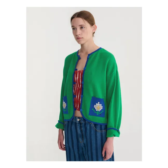 Cardigan Pixel Daisy Coton Bio | Vert