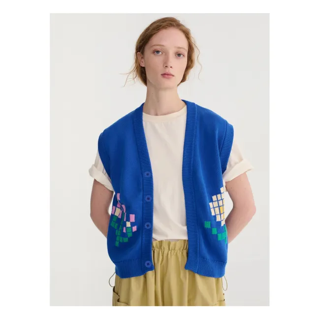 Chaqueta de punto de algodón orgánico Pixel Flower | Azul