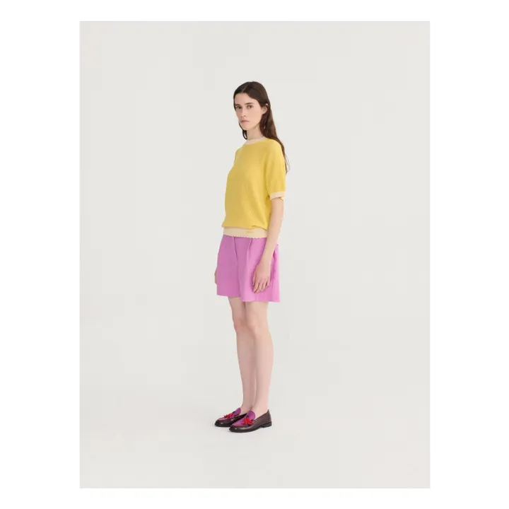 Organic cotton openwork sweater | Yellow- Product image n°2