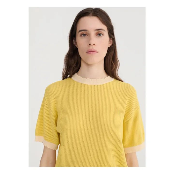 Organic cotton openwork sweater | Yellow- Product image n°1