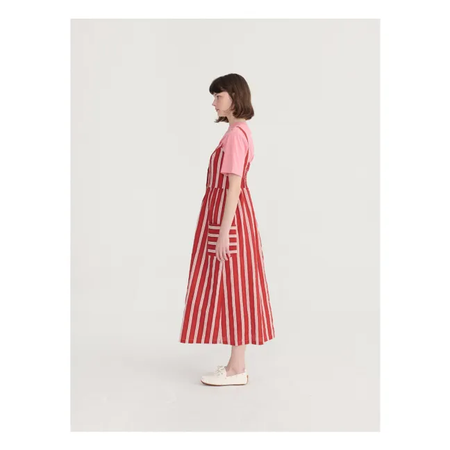 Striped Flared Dress Organic Cotton | Brick red