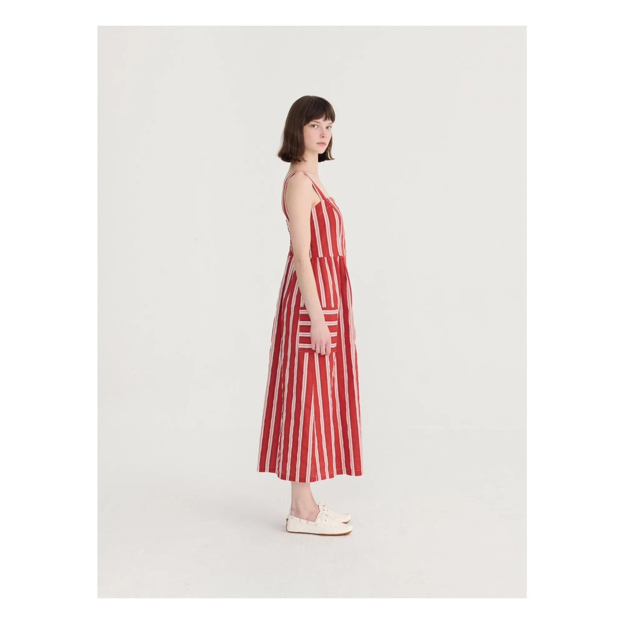 Robe Rayures Evasée Coton Bio | Brique- Image produit n°3