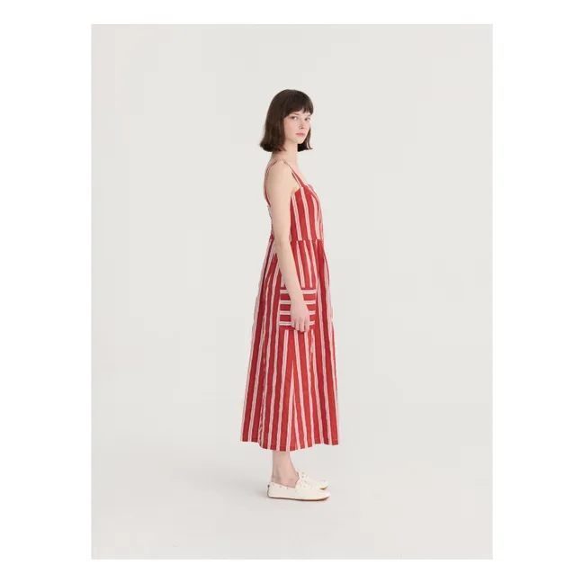 Striped Flared Dress Organic Cotton | Brick red