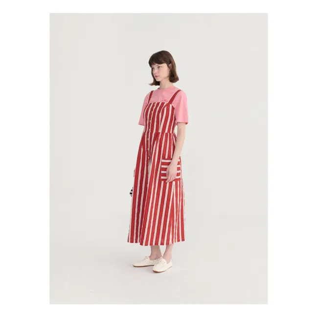 Striped Flared Dress Organic Cotton | Brick red