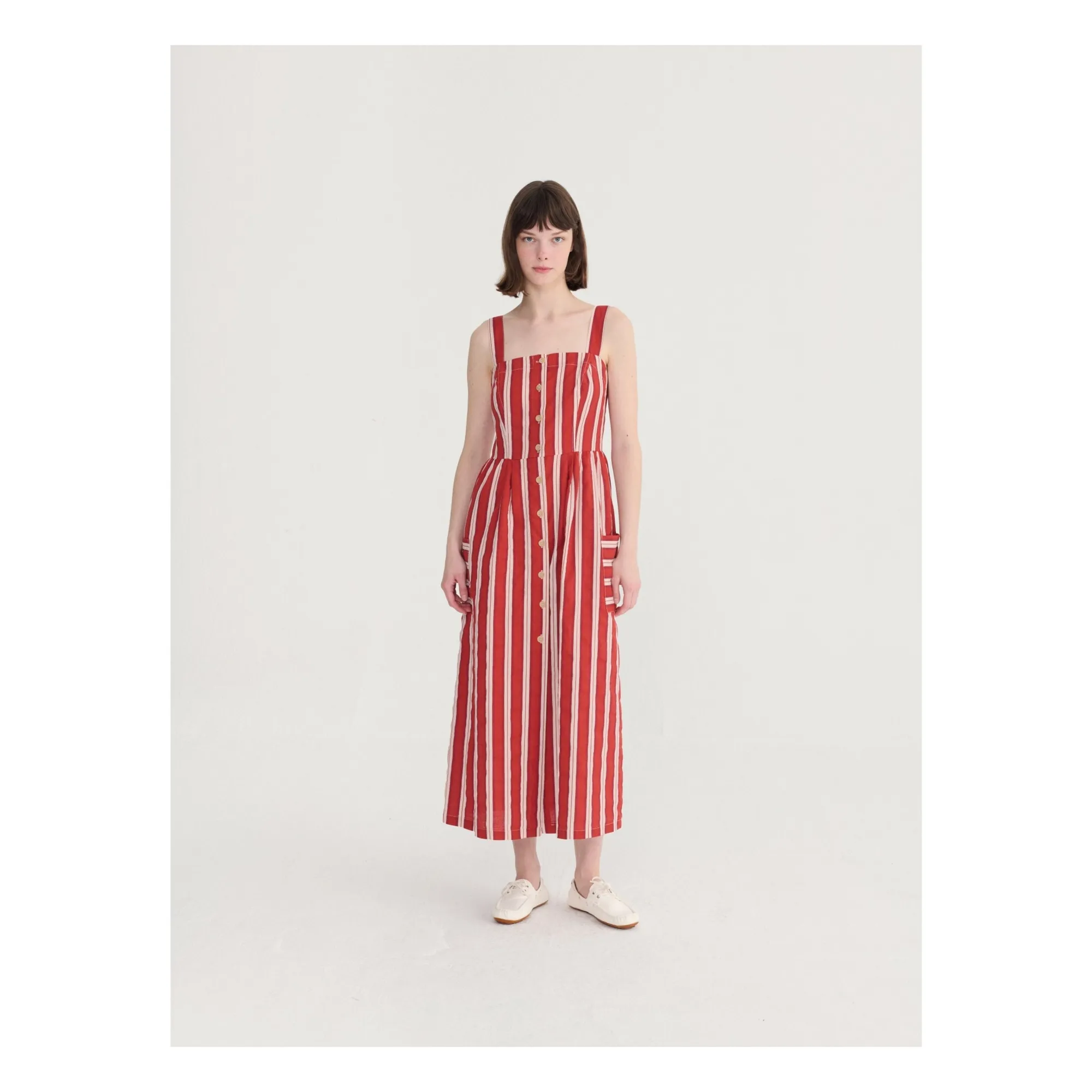 Robe Rayures Evasée Coton Bio | Brique- Image produit n°1