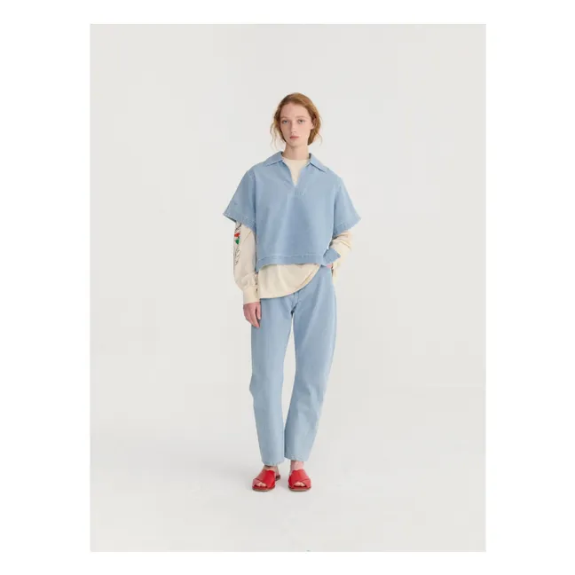 Cotton Polo Blouse | Light blue