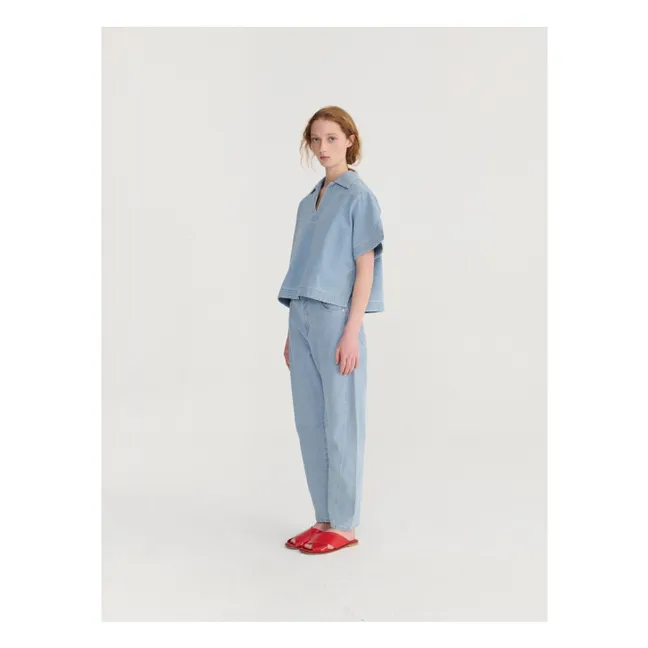 Cotton Polo Blouse | Light blue