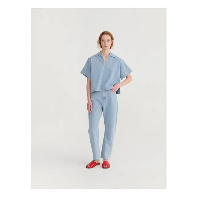 Cotton Polo Blouse | Light blue