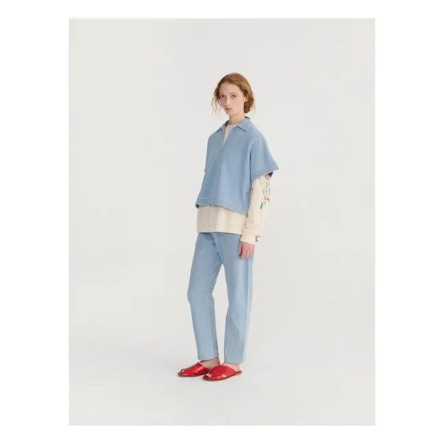 Cotton Polo Blouse | Light blue
