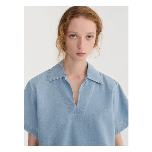 Cotton Polo Blouse | Light blue