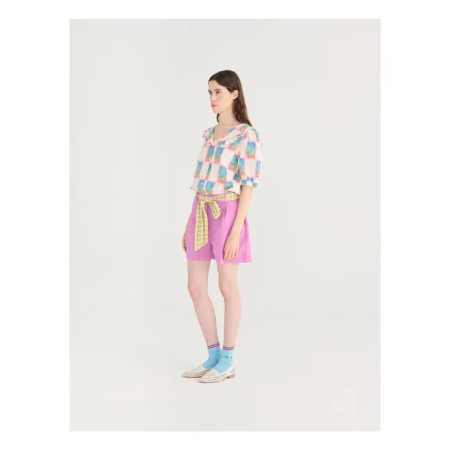 Cotton Seersuker Pleated Shorts | Purple