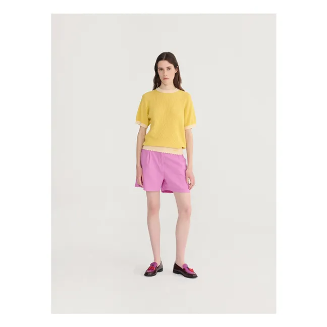 Cotton Seersuker Pleated Shorts | Purple