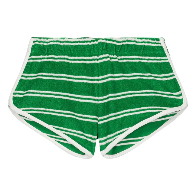 Juju Striped Organic Cotton Towelling Shorts | Green