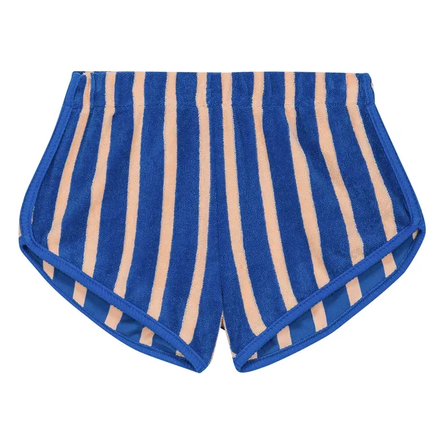 Juju Striped Organic Cotton Towelling Shorts | Blue