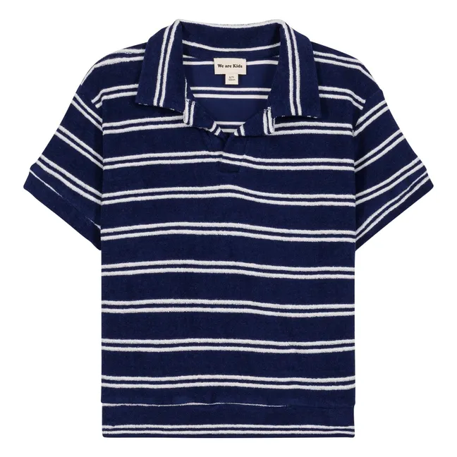 Polo Leonard de rayas de algodón ecológico | Azul Marino