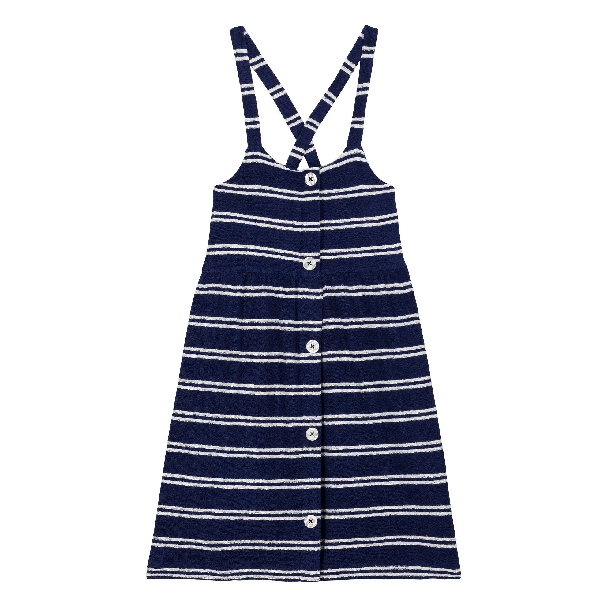 We Are Kids Navy Blue Simonetta Striped Organic Cotton Terry Dress