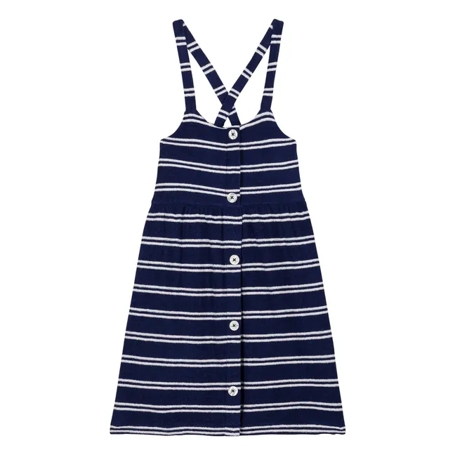 Vestido de rizo de algodón orgánico a rayas Simonetta | Azul Marino