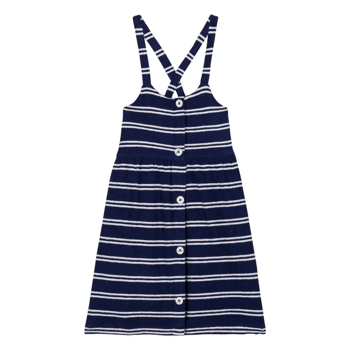 Vestido de rizo de algodón orgánico a rayas Simonetta | Azul Marino- Imagen del producto n°0