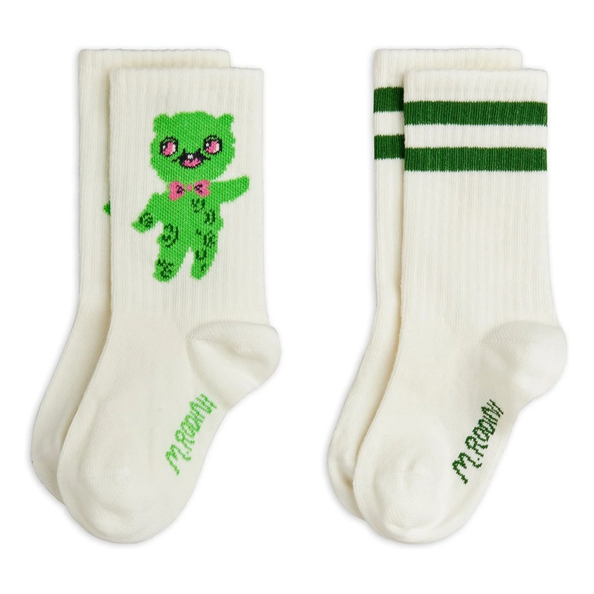 Mini Rodini Ecru Set Of 2 Aliens Organic Cotton Socks