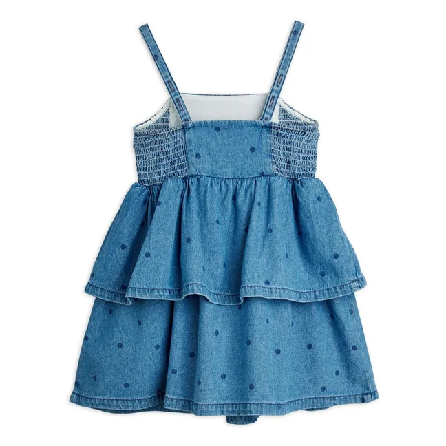 Denim Dress with Organic Cotton Dots | Blue