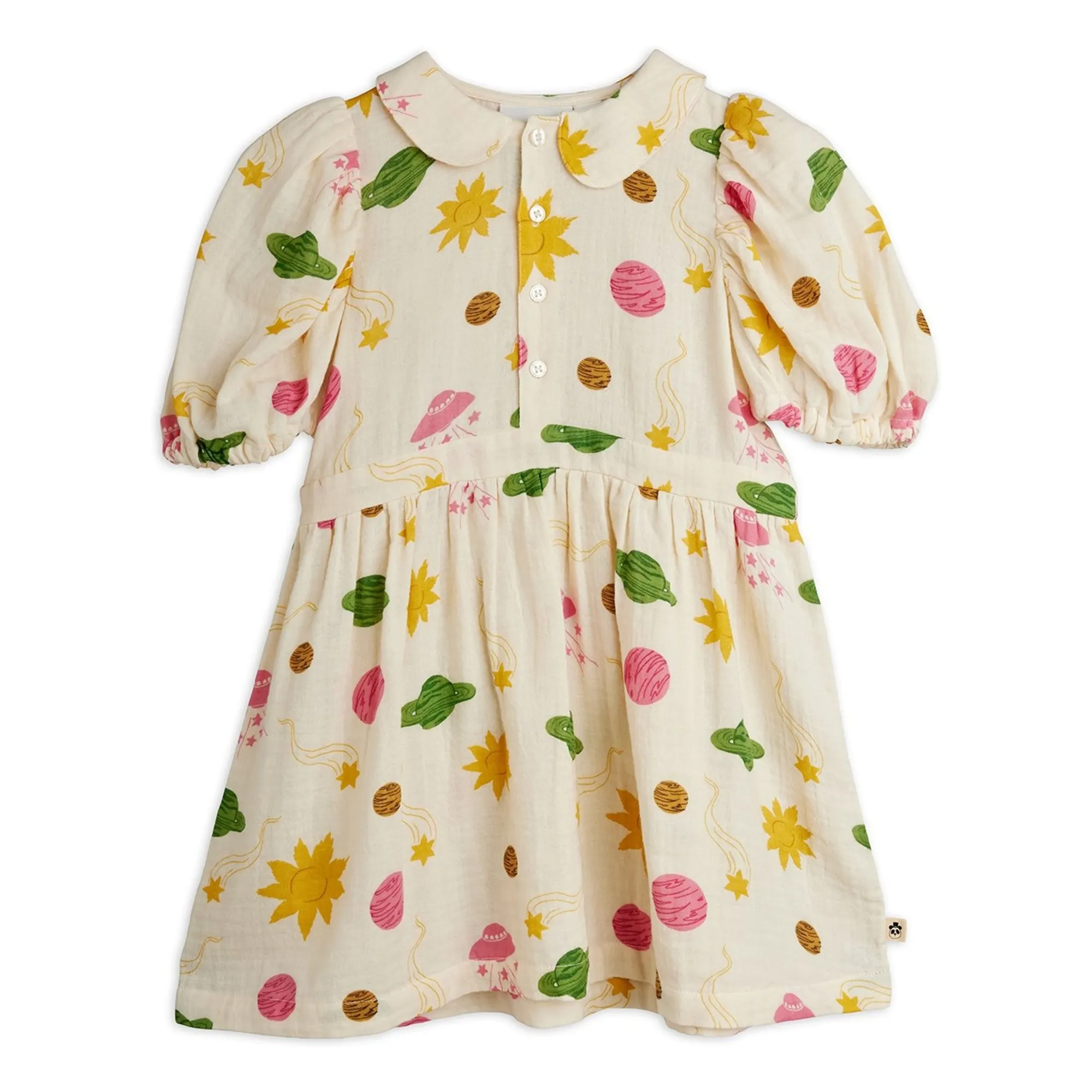 Mini Rodini Ecru Espace Organic Cotton Gauze Dress