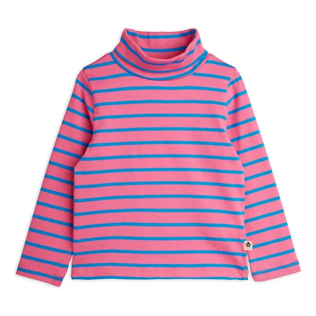 Cuello alto de algodón orgánico a rayas | Rosa