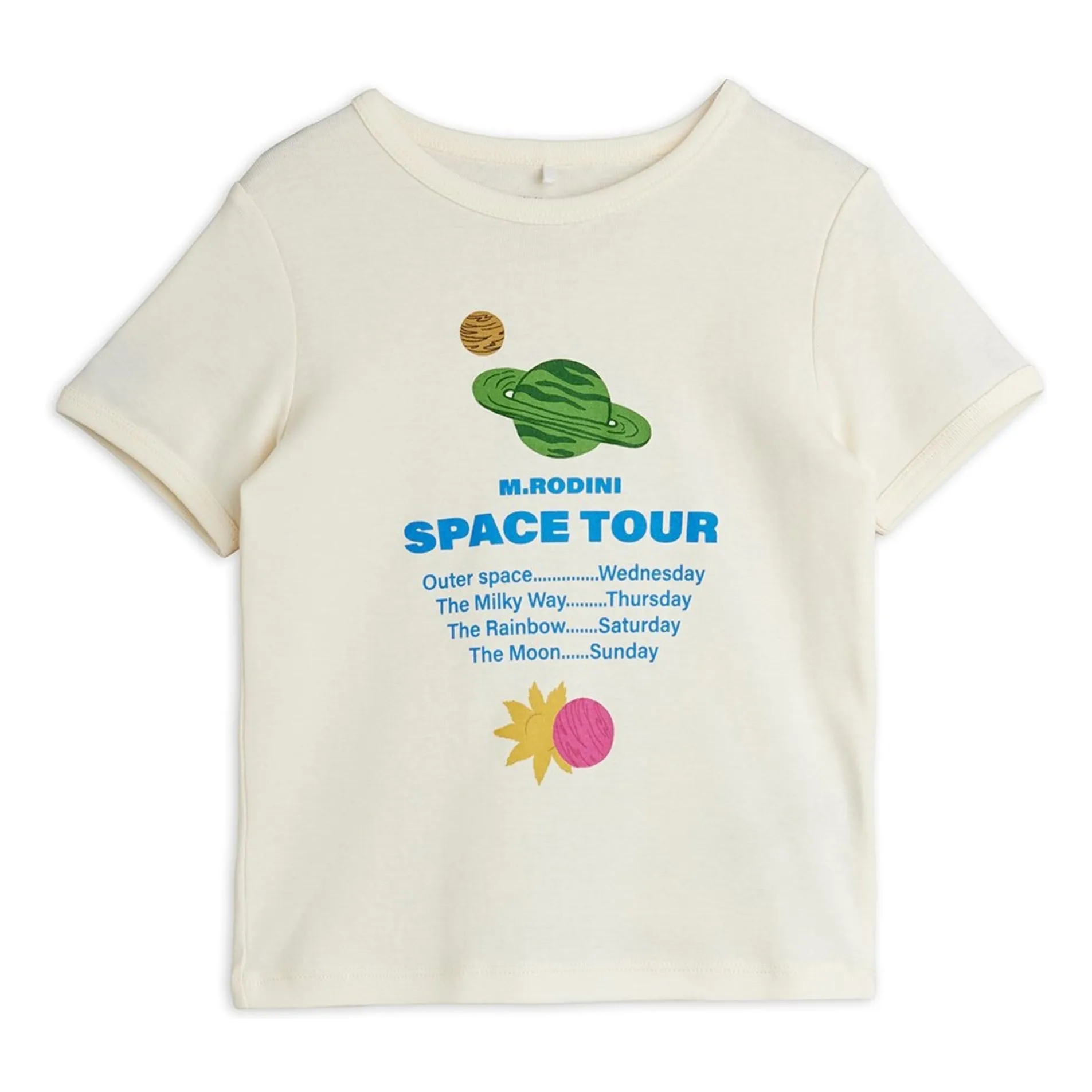 Mini Rodini Ecru Space Tour Organic Cotton T-Shirt