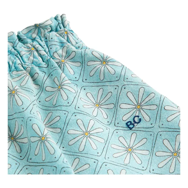 Jupe-Culotte Marguerites Coton Bio | Bleu Clair
