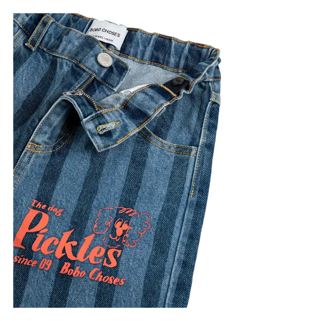 Organic Cotton Striped Jeans | Blue