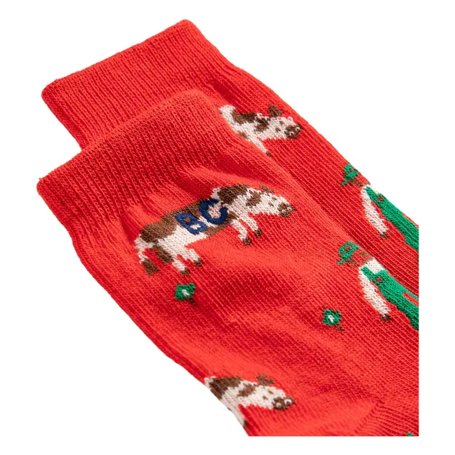 Calcetines de granja de algodón ecológico | Rojo