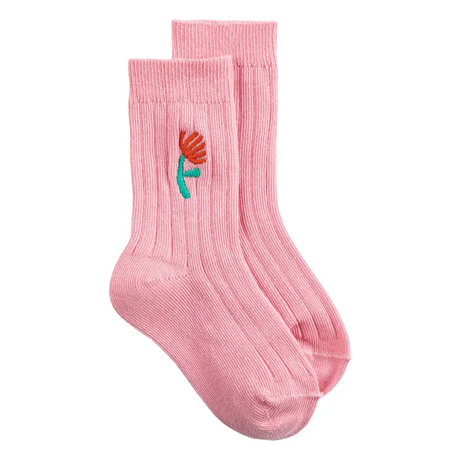 Set of 2 Pairs of Organic Cotton Flower Socks | Pink