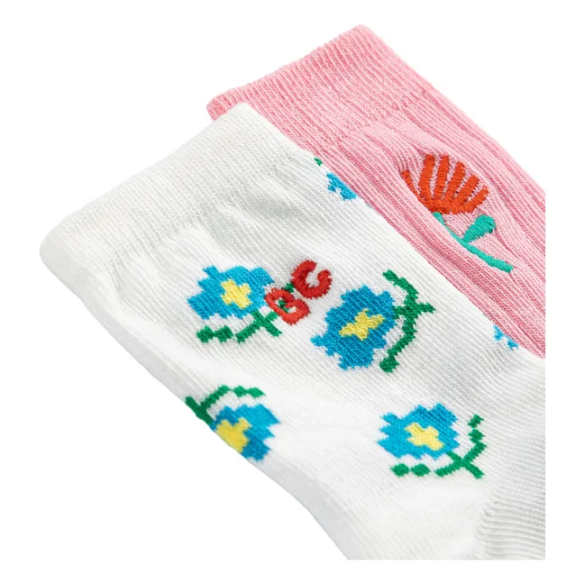 Lot de 2 Paires de Chaussettes Fleuries Coton Bio | Rose