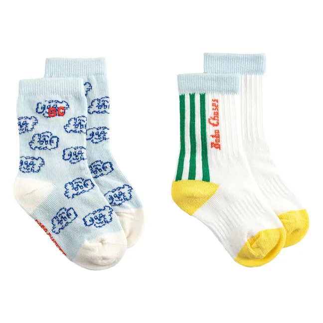 Lot de 2 Paires de Chaussettes Chiens Coton Bio | Bleu ciel