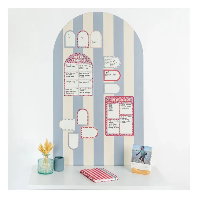 Pizarra magnética Arche con revestimiento a rayas | Azul