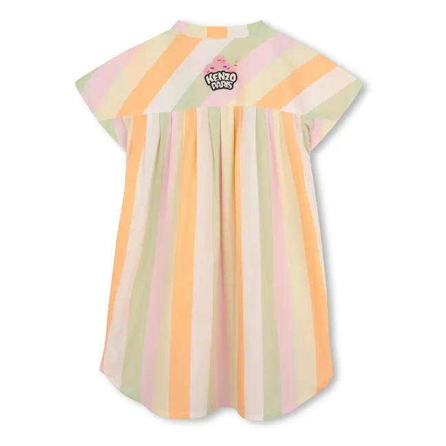 Happy Sweet Gestreiftes Kleid mit Knöpfen | Blassrosa
