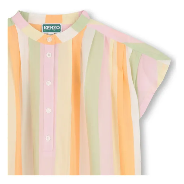 Happy Sweet Gestreiftes Kleid mit Knöpfen | Blassrosa