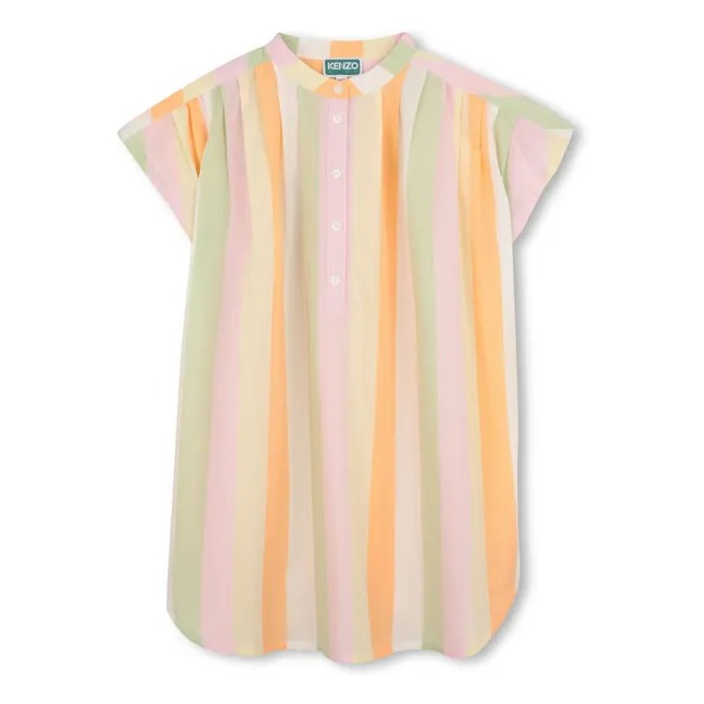 Happy Sweet Gestreiftes Kleid mit Knöpfen | Blassrosa