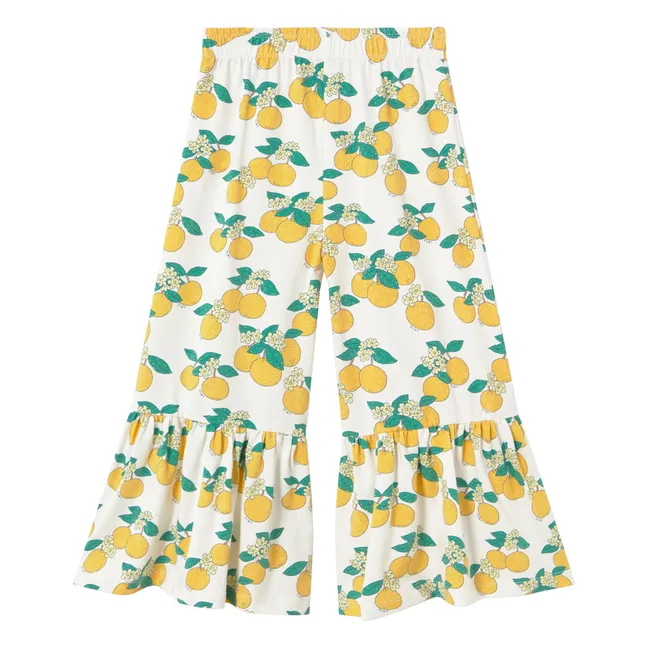 Pantalon Volants Oranges Coton Bio | Blanc